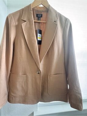 NWT Jones New York Linen Blend Blazer Camel Tan Quiet Luxury Size M